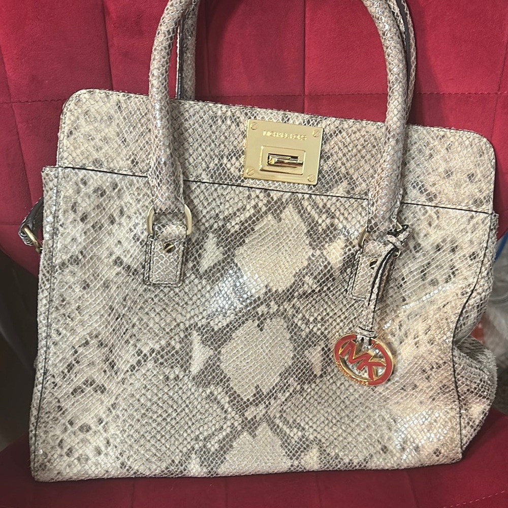 Michael Kors Gray Satchel with Snakeskin Pattern